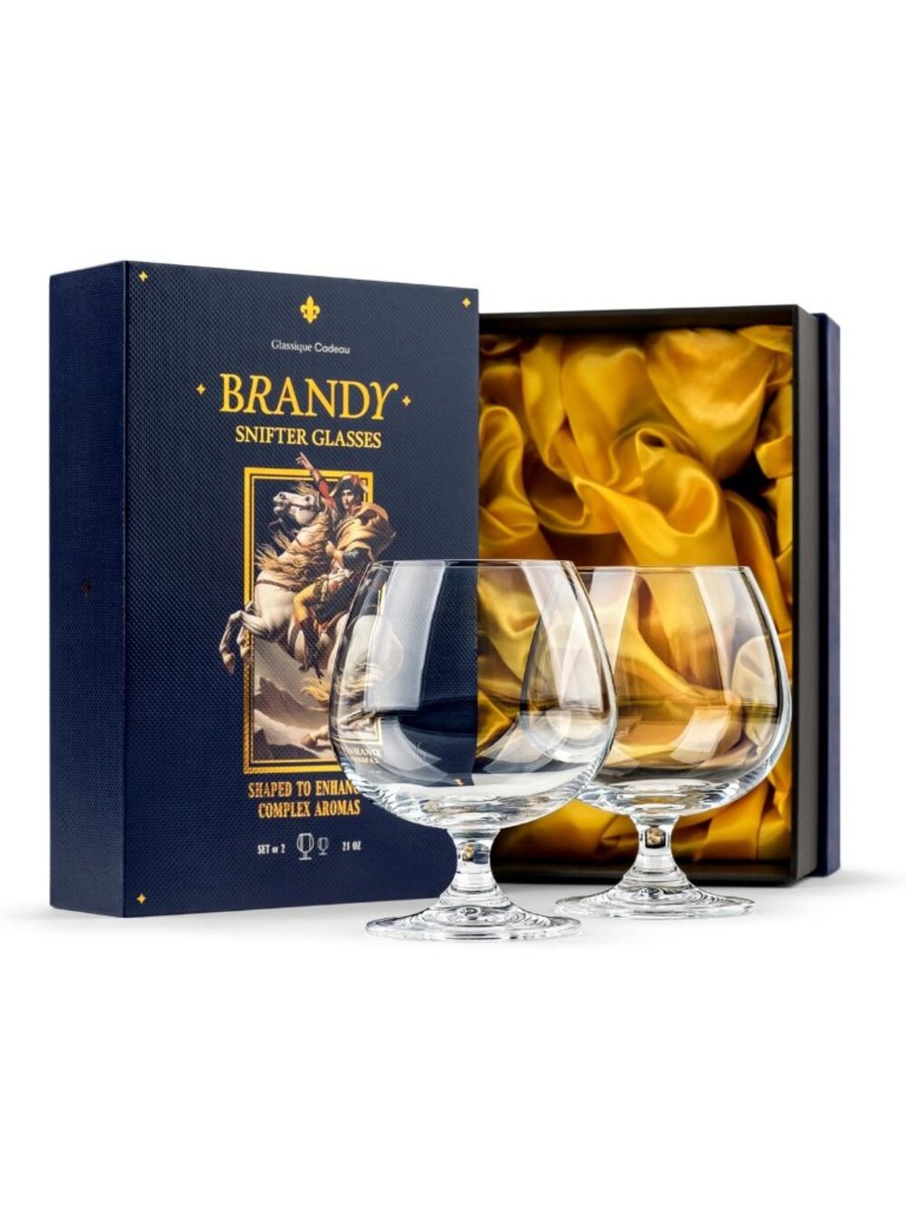 Set of 2 Large 21 oz Crystal Snifter Glasses | Short Stem Drinkware for Bourbon